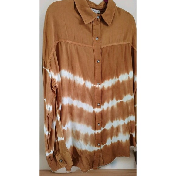 White Birch Women's Blouse Size M Rusty Tie Dye Button Rayon Long Sleeve - Picture 4 of 8